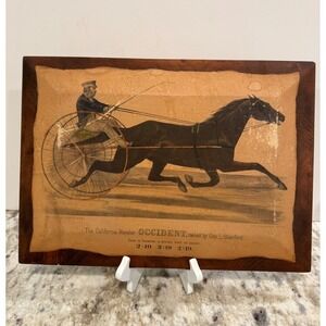 Antique Occident The CA Wonder Horse Racing Print Mounted Wood Gov L Stanford